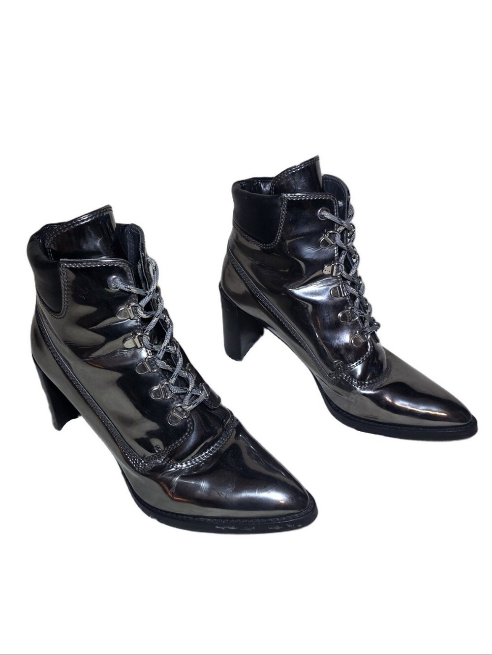 Stuart Weitzman x Gigi Hadid "Gigi Boot" Iron Specchio Metallic Size 8 - Picture 2 of 13